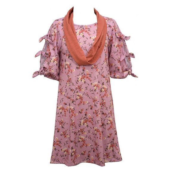 Bonnie Jean Girls Knit Dress Novelty Tie Sleeves  Matching Scarf Size 10 NWT - Picture 1 of 4